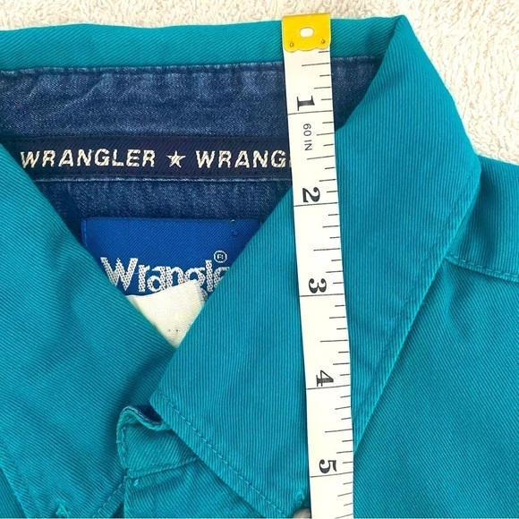 VTG Wrangler Mens Large Turquoise Button Up Long Sleeve Rodeo Cowboy Shirt - Picture 14 of 15